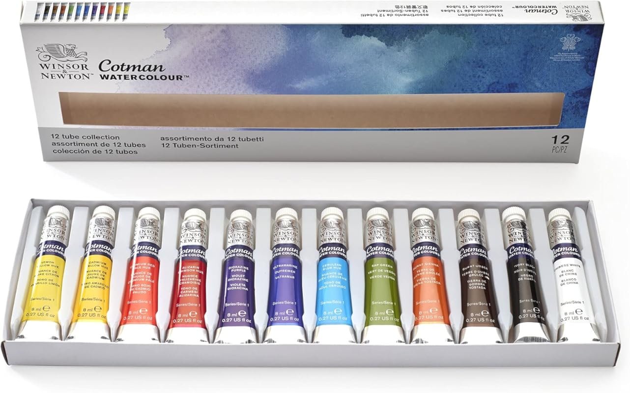 Winsor & Newton Cotman 12 Color Watercolor Paint Set with 8ml Tubes fo