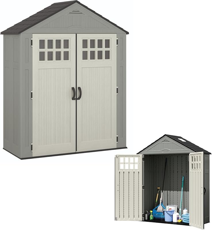 Suncast 6x3 Ft Vertical Resin Outdoor Storage Shed with Floor, Windows
