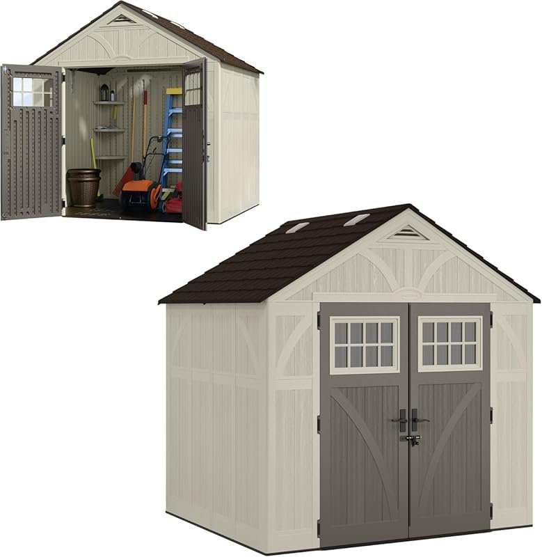 Suncast 8x7 Ft Resin Outdoor Storage Shed with Floor, Lockable Double 