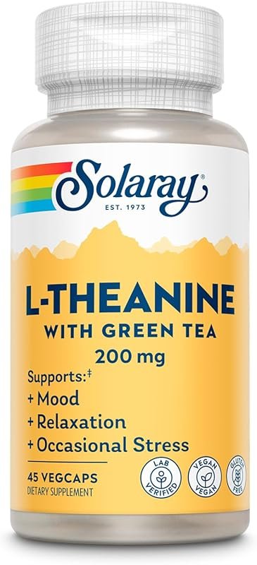 Solaray L-Theanine 200mg with Green Tea for Healthy Mood, Relaxation, 