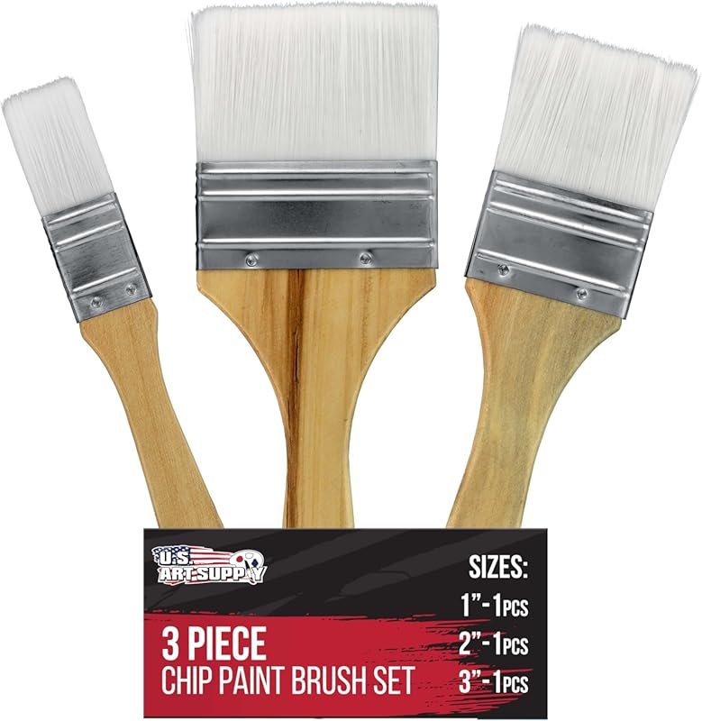 U.S. Art Supply 3 Pack of Variety Size Synthetic Bristle Paint, Chip a