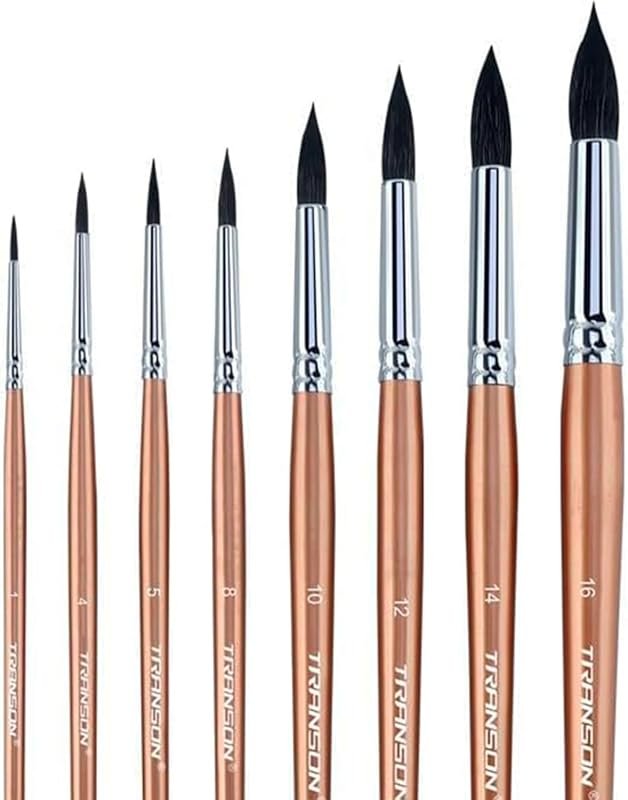 Transon 8-Piece Round Goat Hair Watercolor Brush Set for Acrylic, Goua