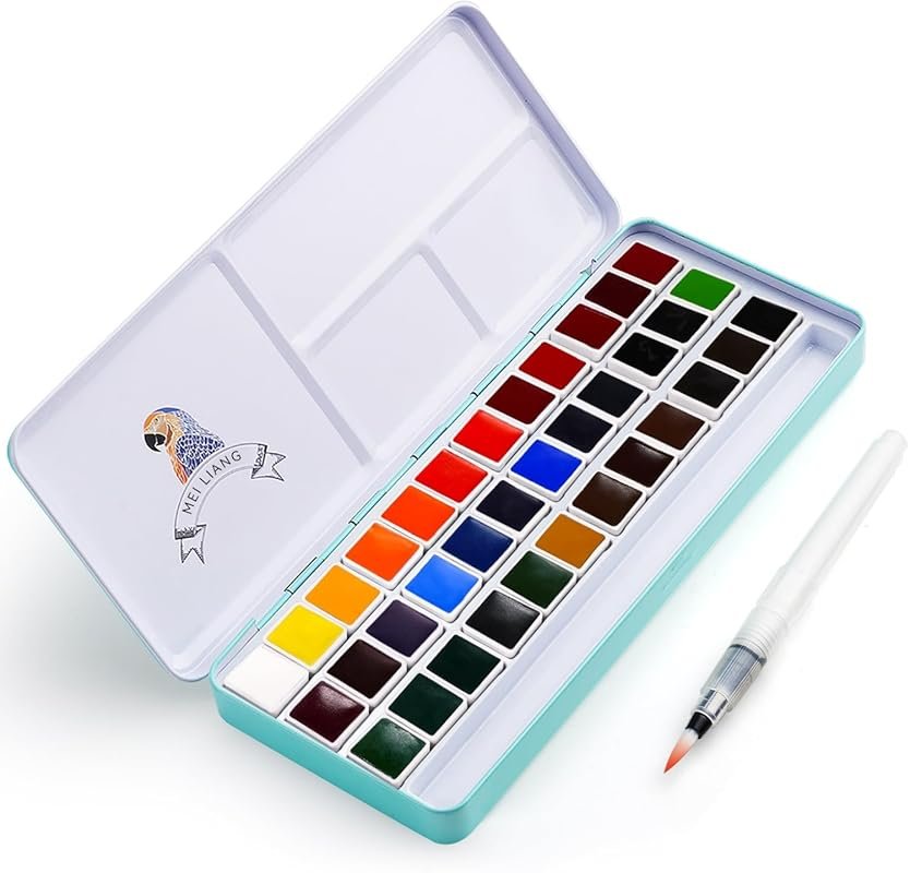 MeiLiang 36 Vivid Color Watercolor Pan Set: Pocket Box, Metal Ring, Br