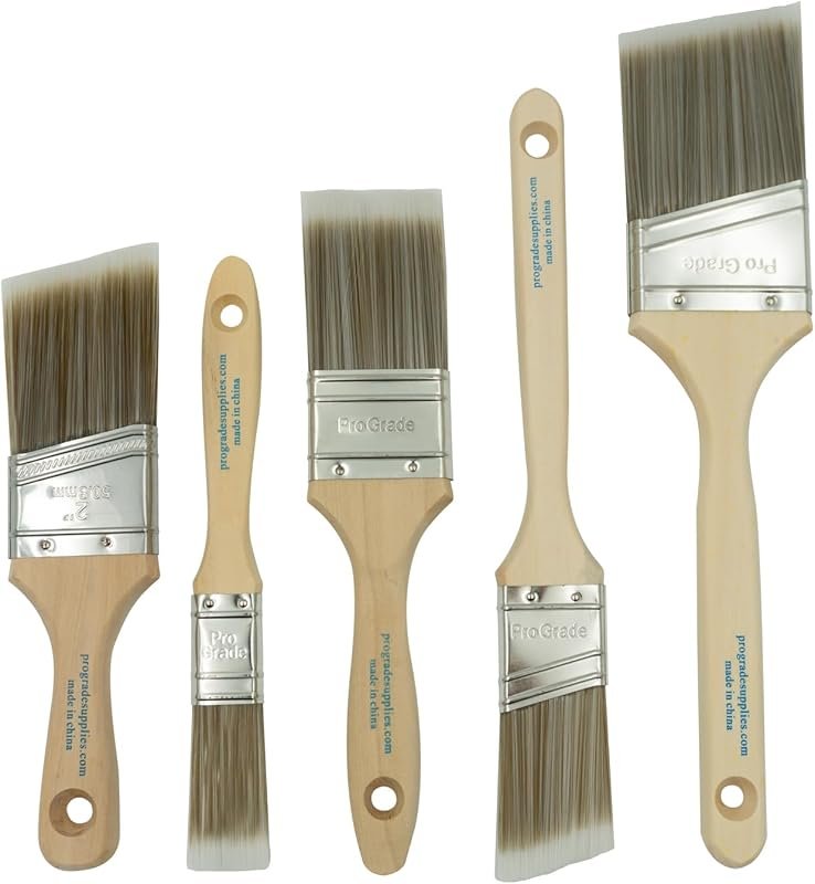 Pro Grade 5-Piece Flat and Angle Paint Brushes for Latex, Oil, and Sta