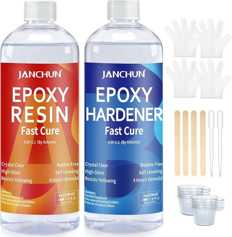 JANCHUN 16oz Crystal Clear Epoxy Resin Kit: Bubble-Free, Anti-Yellowin
