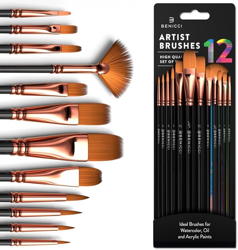 Professional Artist Paint Brush Set of 12 - Painting Brushes Kit for K
