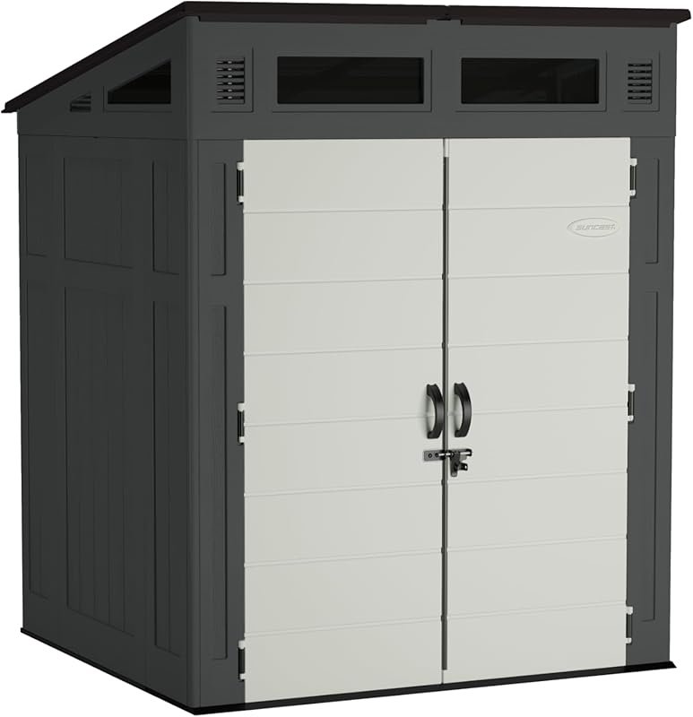 Suncast 6x5 Ft Weatherproof Resin Garden Shed with Floor, Lockable Doo