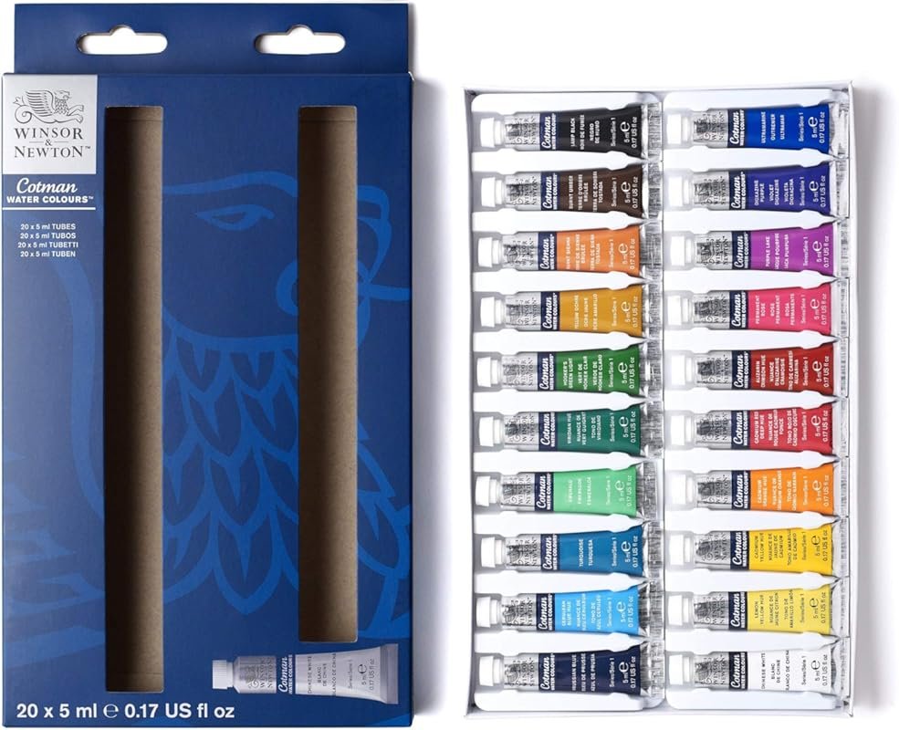 Winsor & Newton Cotman Watercolor Paint Set: 20 Colors in 5ml Tubes.