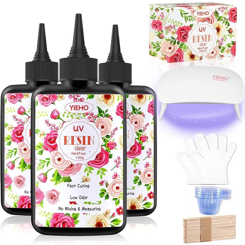 Crystal Clear Hard UV Resin Kit with Light for Beginner Jewelry Making
