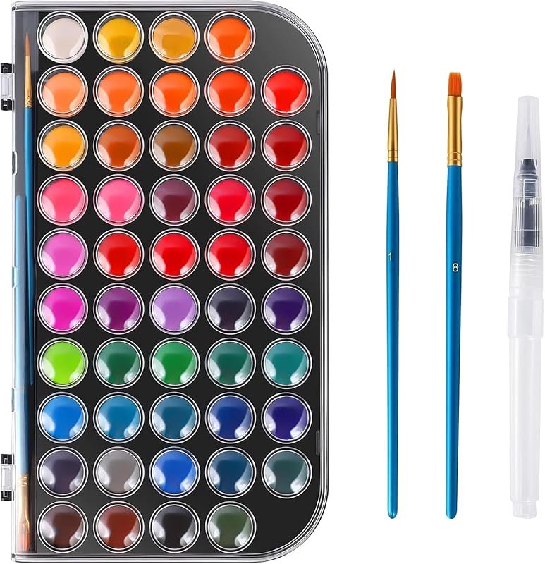 Washable Watercolor Paint Set for Beginners: 48 Non-Toxic Colors, Brus