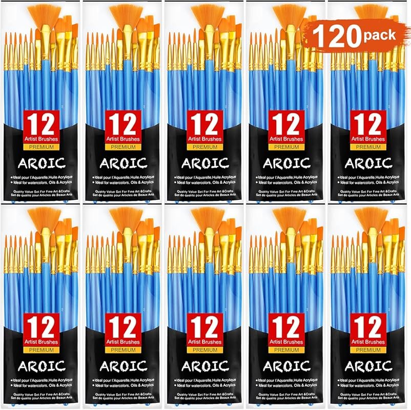 120-Piece Acrylic Painting Brush Set with Nylon Heads for Oil and Wate