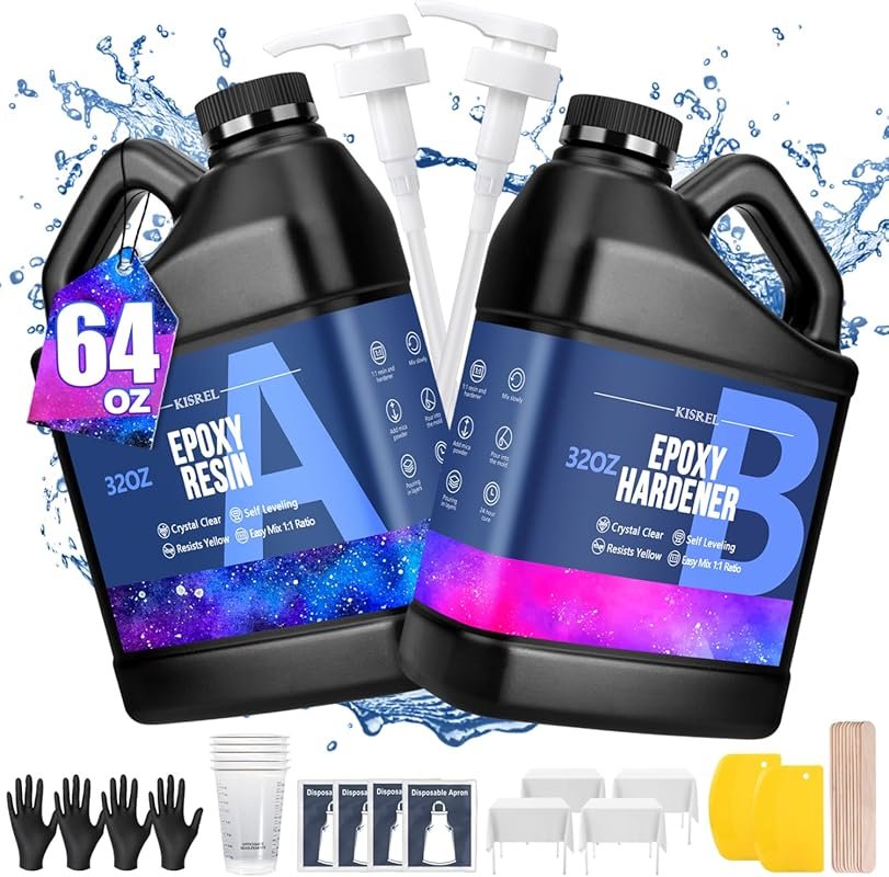 Epoxy Resin 64OZ - Crystal Clear Epoxy Resin Kit - No Yellowing No Bub