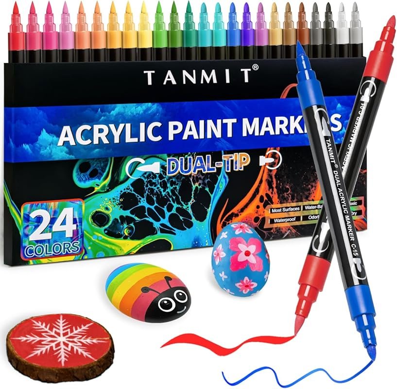 Versatile 24-Color Dual Tip Acrylic Paint Pens for Detailing Epoxy Res