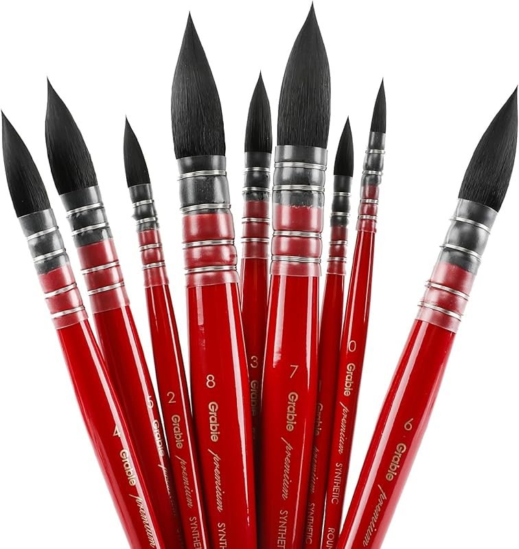 Grabie Professional Watercolor Paint Brushes, 9 Pcs Synthetic Squirrel