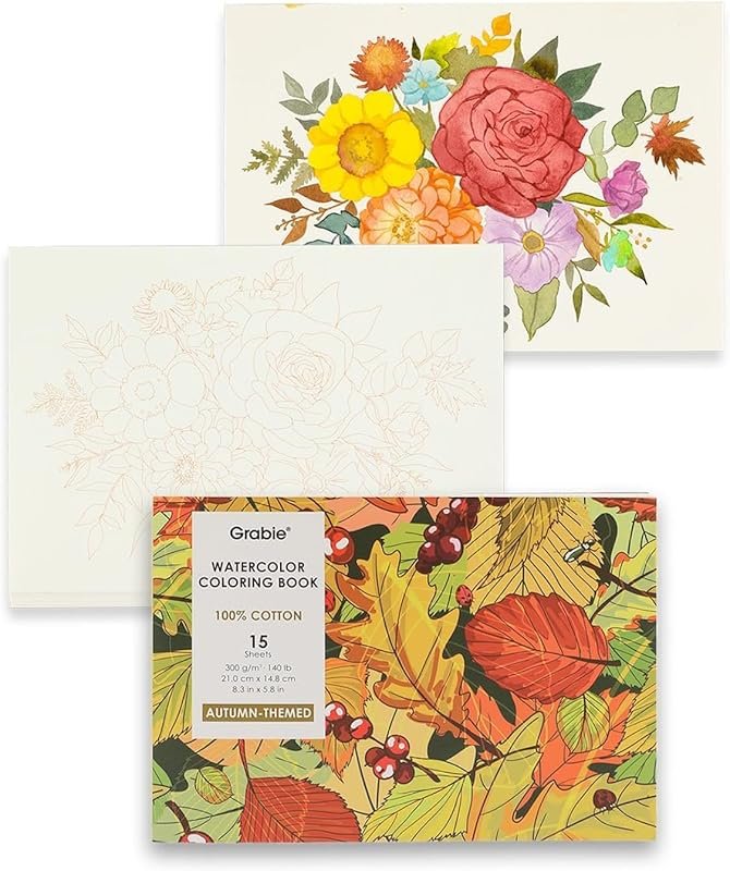 Grabie Watercolor Coloring Book: 15 Sheets of 100% Cotton Paper for Ar