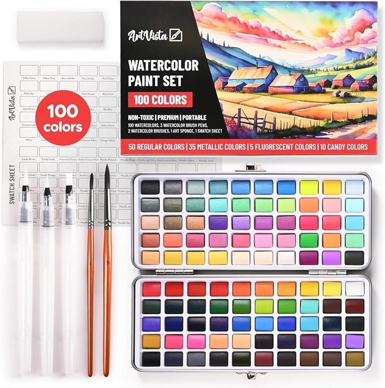 Travel-Sized Watercolor Paint Set for Beginners: 100 Colors, Including