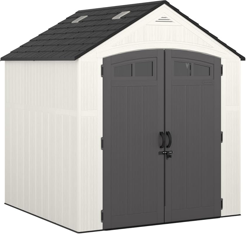 Suncast 7x7 Ft Resin Outdoor Storage Shed with Floor, Lockable Doors, 