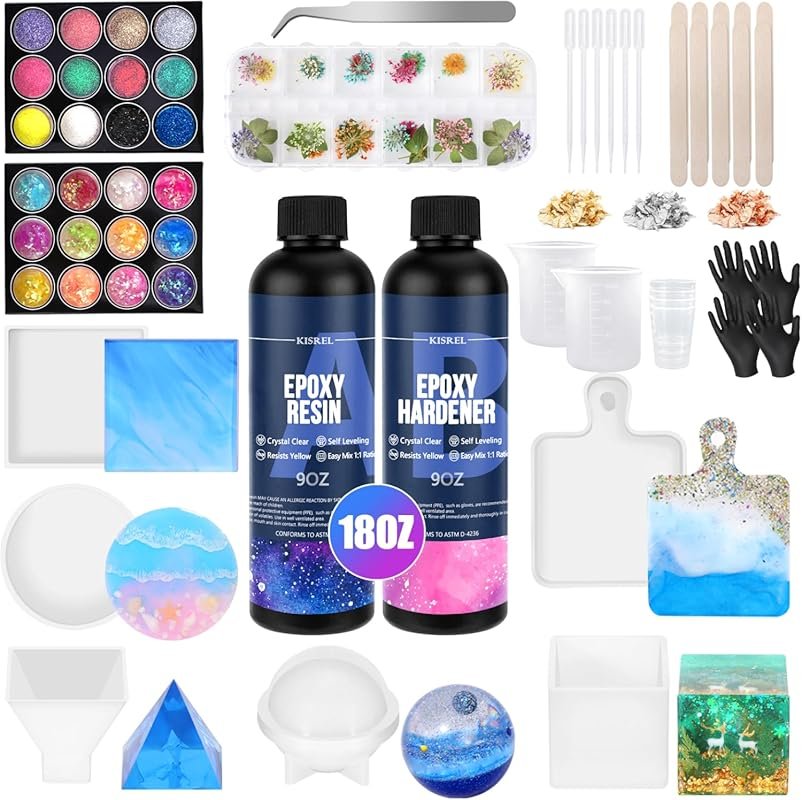 18OZ Epoxy Resin Kit for Beginners with Molds, Dried Flowers, and Meas