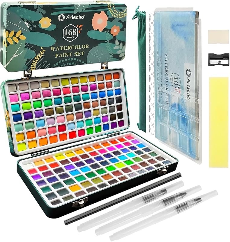 Artecho 168 Colors Watercolor Kit: Includes Pad, Brushes, and Pencil f