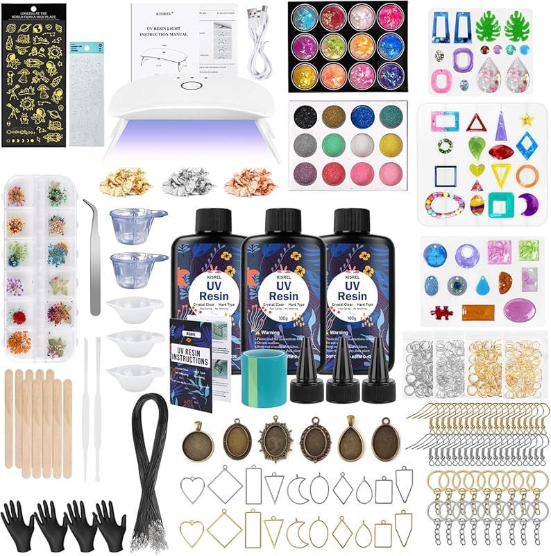 UV Resin Jewelry Kit with Light and Molds, 300g Clear Resin for DIY Ea