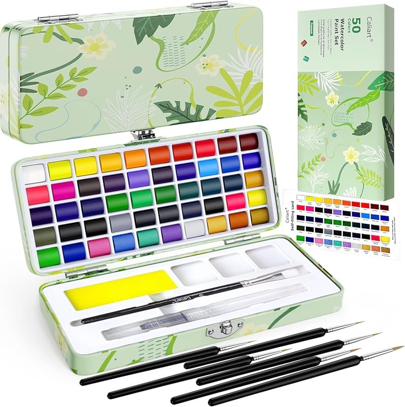Caliart Watercolor Paint Set, 50 Colors Portable Travel Water Color Pa
