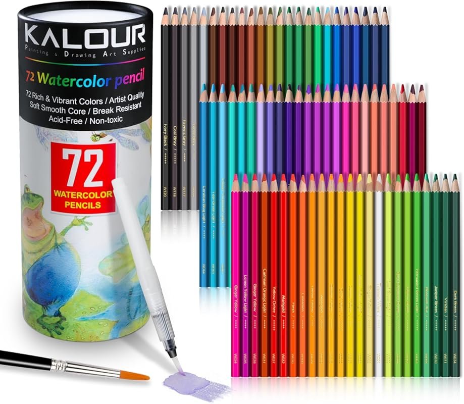 KALOUR Professional Watercolor Pencils, 72-Color Water-Soluble Set, In