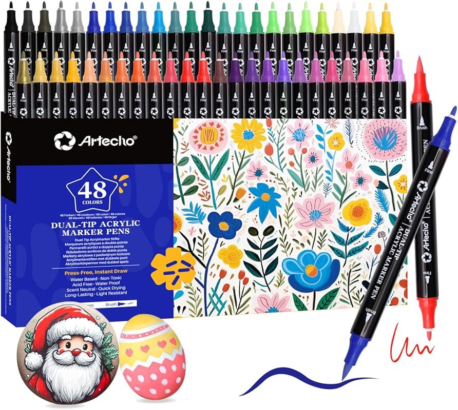 Artecho 48-Color Dual Tip Acrylic Pens: Ideal for Detailing Epoxy Resi