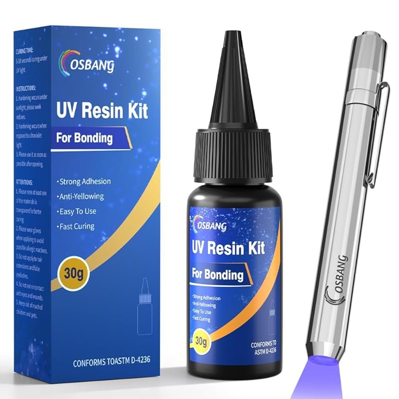 UV Resin Kit with Light: 30g Transparent UV Glue, Fast Curing with Inc