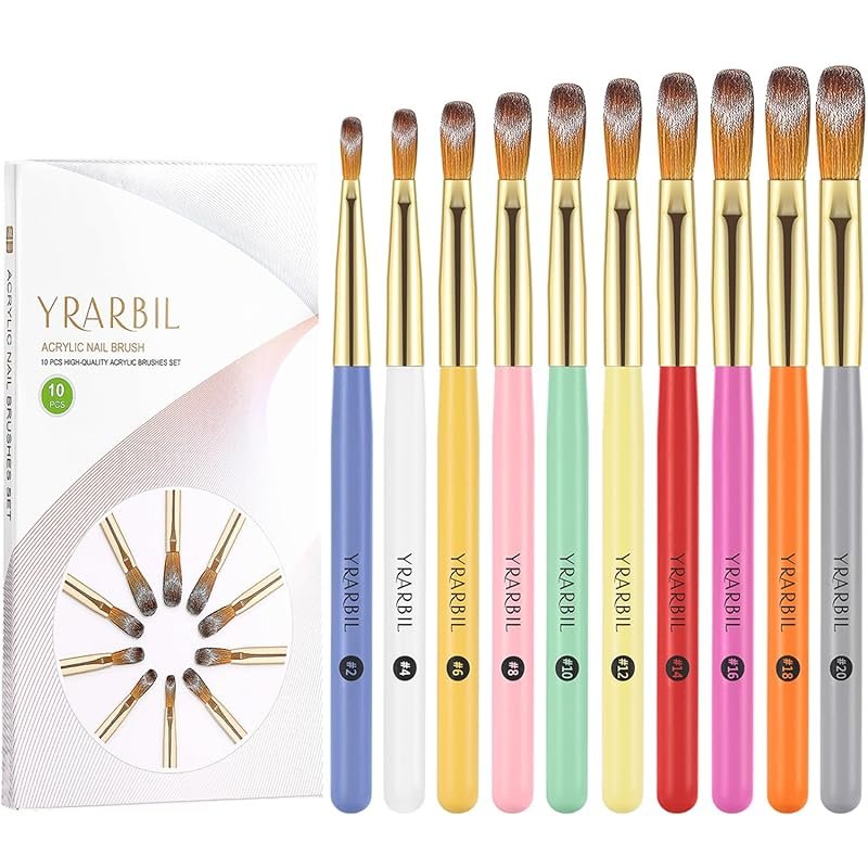 10-Piece Professional Acrylic Nail Brush Set for Acrylic Powder Applic