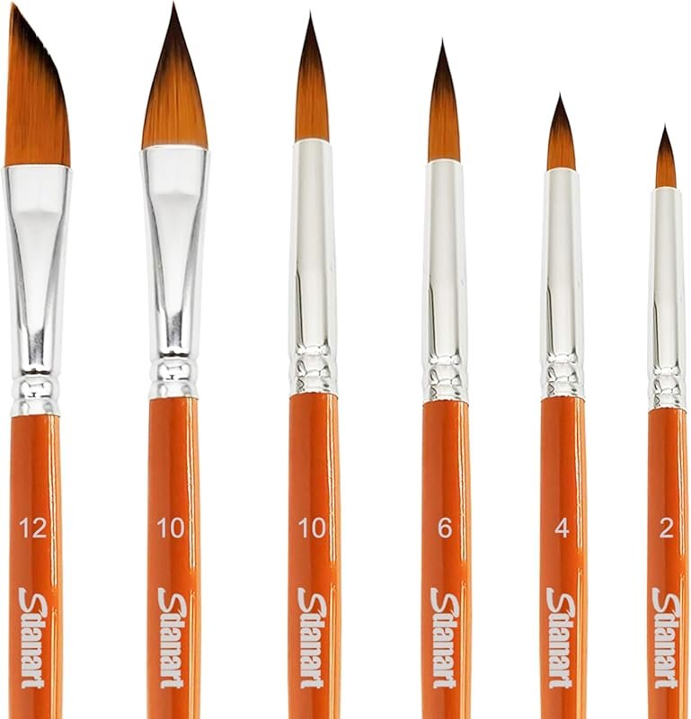 6-Piece Assorted Watercolor Brushes: Cat's Tongue, Dagger, and Round P