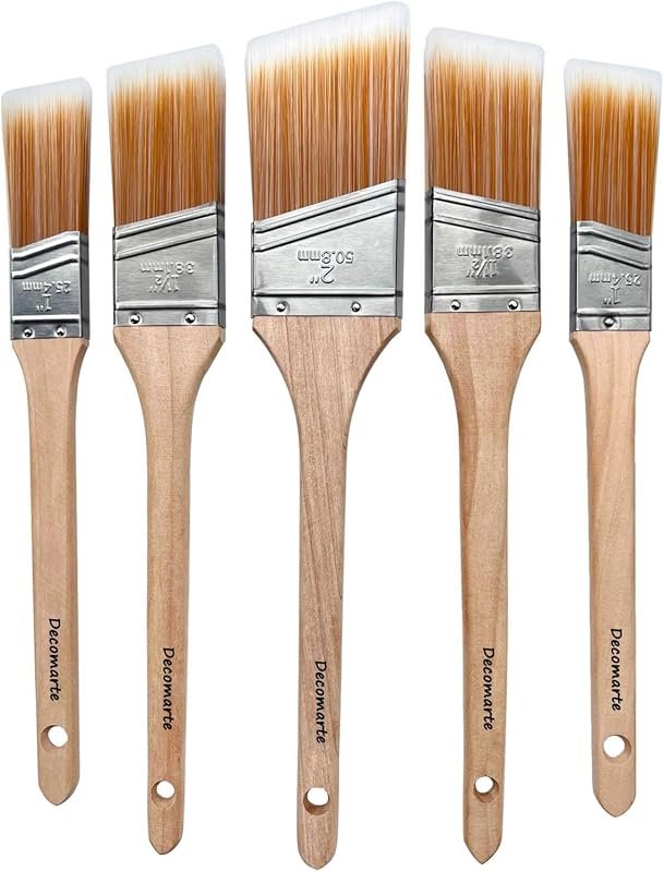 Thin Soft Bristle Long-Handled Wood Angled Sash Stain Brush for Painti