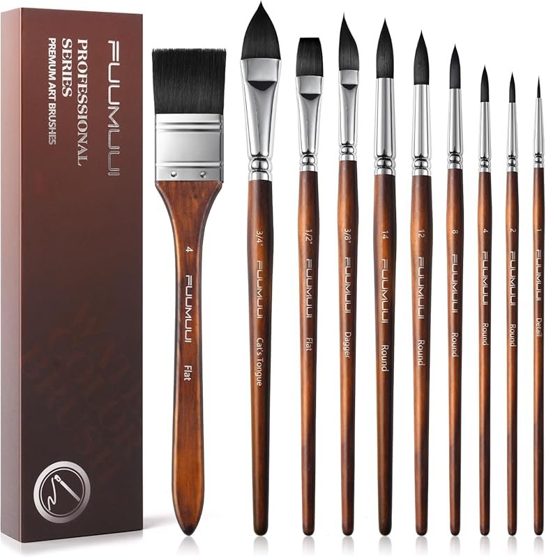 Fuumuui Professional 10-Piece Synthetic Squirrel Watercolor Brush Set: