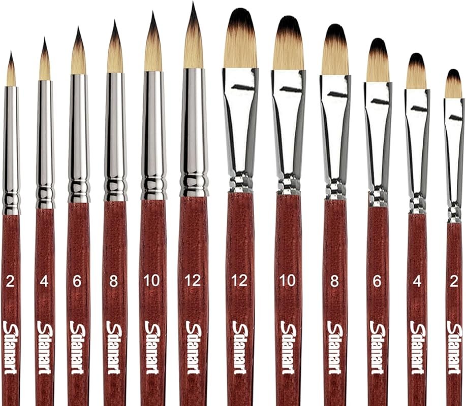 12 pcs Acrylic Paint Brushes Set,6 Professional Round Pointed Tip Pain