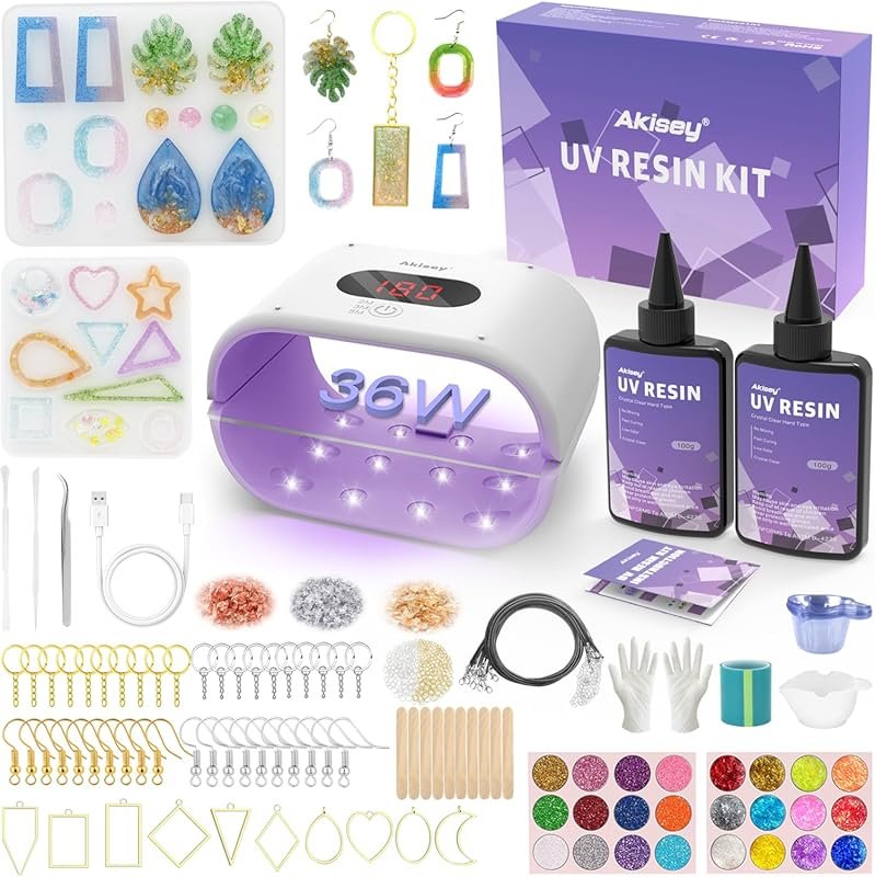 Akisey UV Resin Jewelry Making Kit, 200g Clear UV Resin Glue with Two-