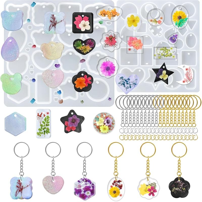 FineGood 2 Pcs Resin Molds Silicone with Keychain, Resin Keychain Mold