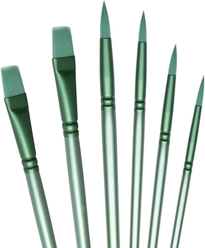 6-Piece Nylon Hair Paint Brush Set for Beginners: Acrylic, Watercolor,