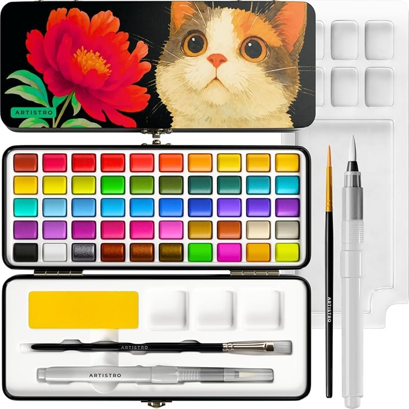 ARTISTRO 50 Colors Watercolor Paint Set - Portable Paint Set with Pale