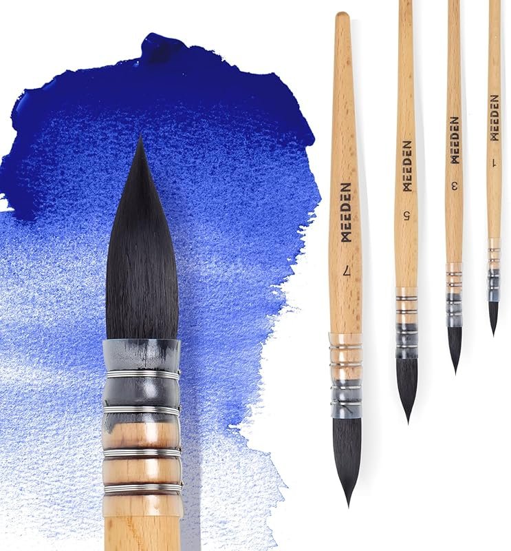 MEEDEN Professional Watercolor Brush Set: 4 Synthetic Squirrel Hair Br