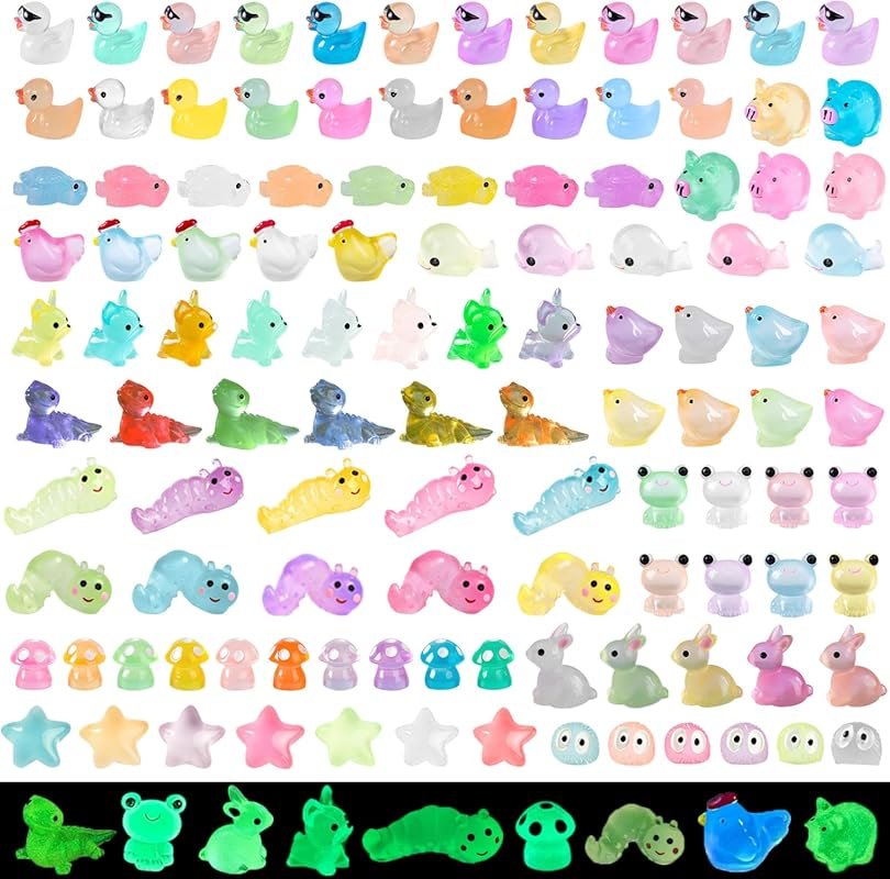 160 PCS Luminous Mini Resin Animals Miniature Animals Figurines to Hid