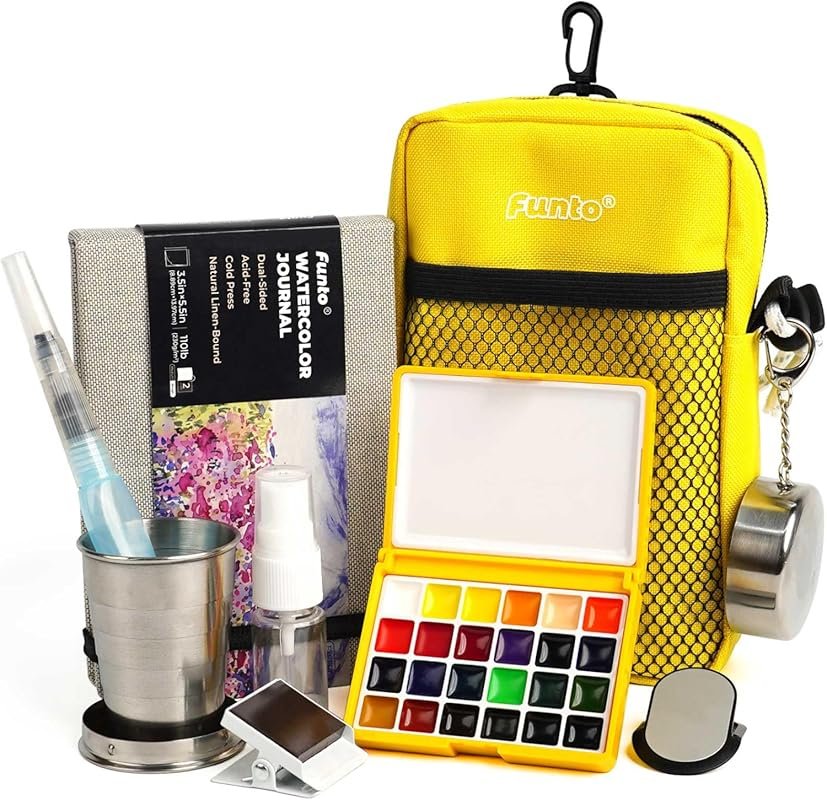 Watercolor Travel Paint Kit: 24 Colors, with Crossbody Bag, Watercolor