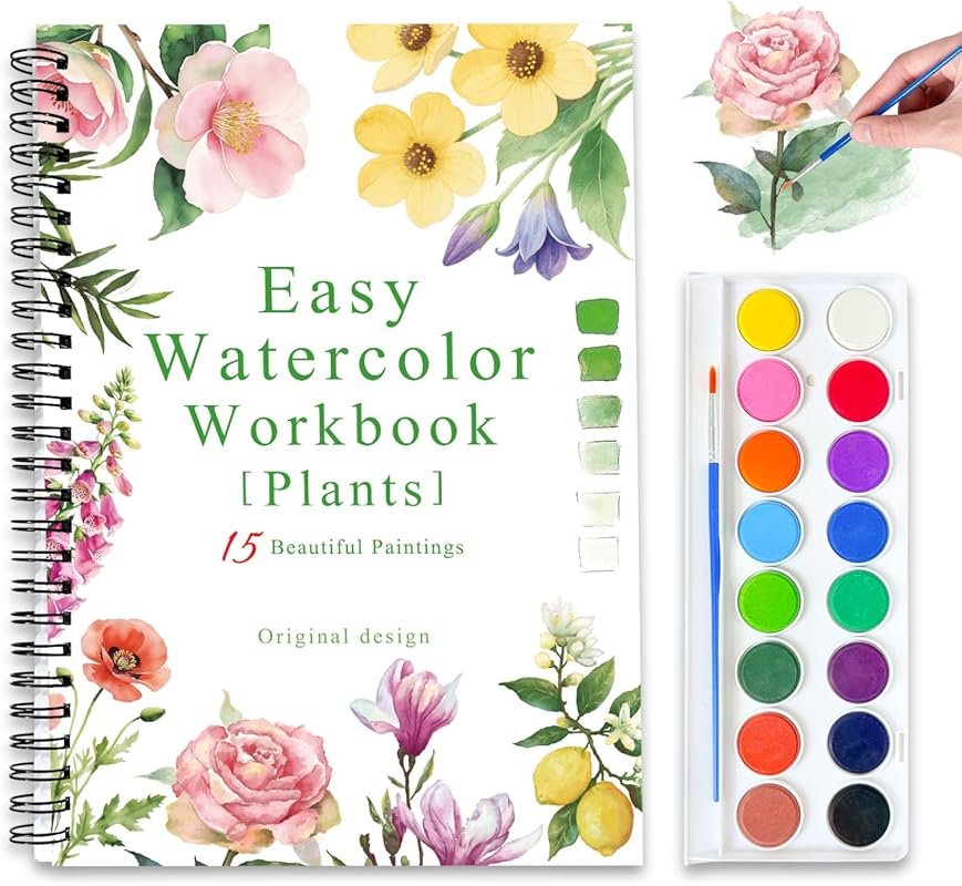 Watercolor Workbooks: 16 Colors Paint Set, a Coloring Book for Beginne