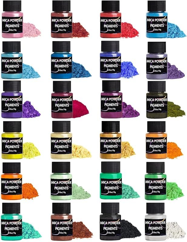 Luckymica Mica Powder, 24 Colors Pearlescent Pigment Powder for Epoxy 