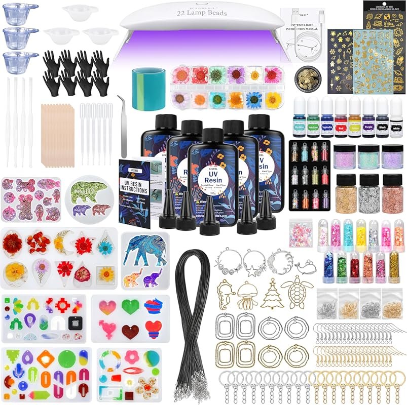KISREL 500g Crystal Clear UV Resin Kit with Large Light and Molds for 