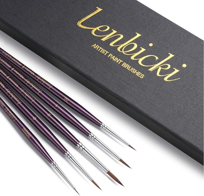 Kolinsky Sable 5-Piece Miniature Paint Brush Set for Fine Detail Water