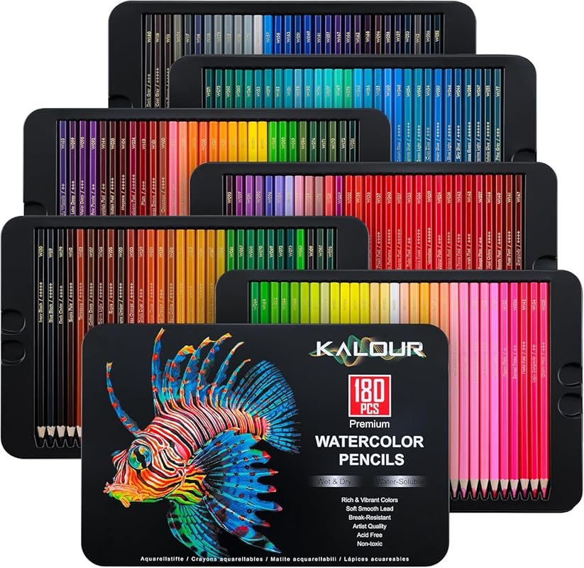 KALOUR Professional Watercolor Pencils, 180 Colors Set, Water-Soluble
