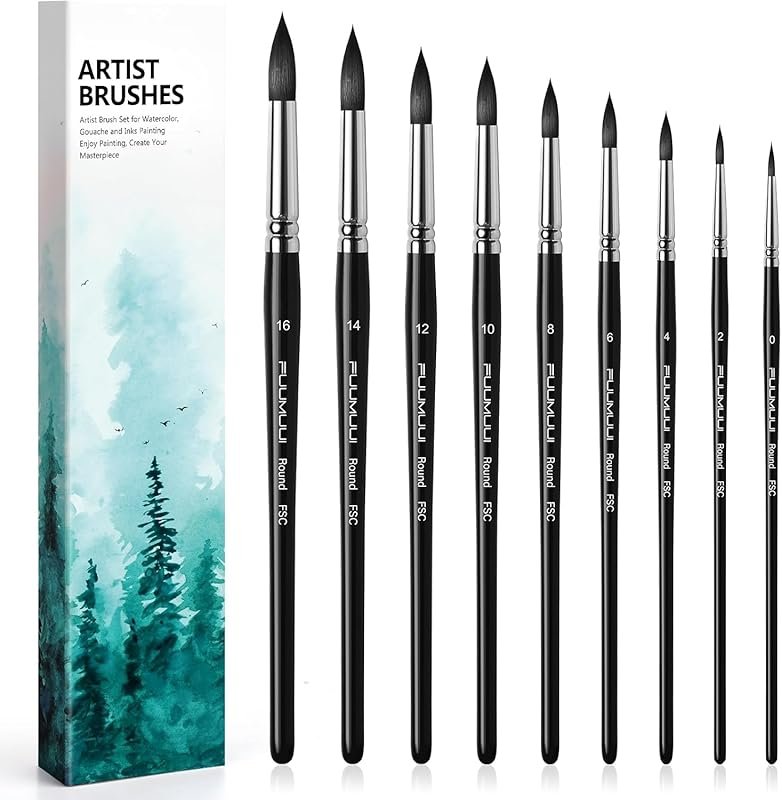 Watercolor Brushes Professional, Fuumuui 9Pcs Synthetic Squirrel Paint
