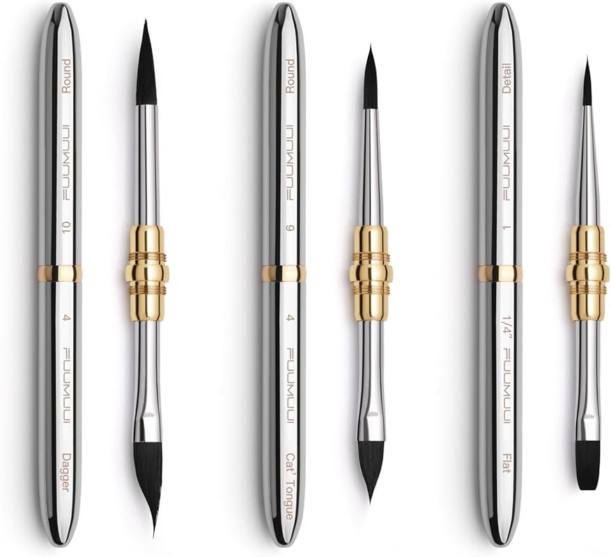 Fuumuui 3pcs Dual-Tip Travel Watercolor Brush Set: 6 Versatile Synthet