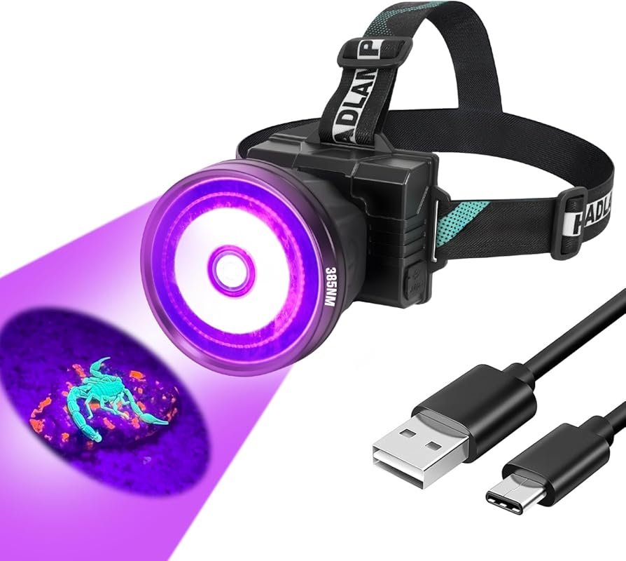 Best Rechargeable Hands-Free 385nm UV Headlamp Flashlight, Ideal for F