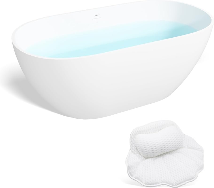 FerdY Fiji 59" Stone Resin Freestanding Bathtub, Elegant Oval Freestan