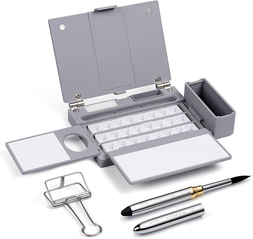 Fuumuui Portable Travel Watercolor Palette Box: 24 Empty Half-Pans, Br